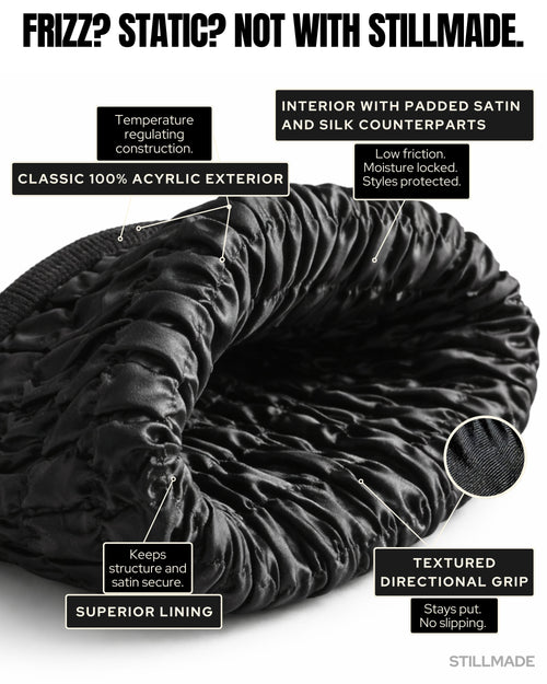 StillMade Padded Silk-Satin Lined Black Cuffed Style Beanie