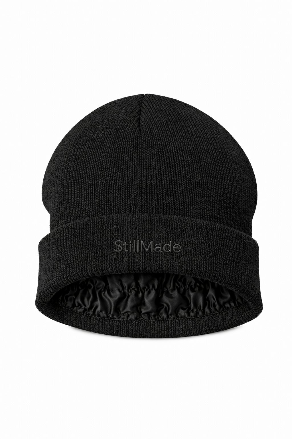 StillMade Padded Silk-Satin Lined Black Cuffed Style Beanie